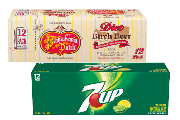 7-Up, A&W, Canda Dry, Hawaiian Punch, PA Dutch, Roayal Crown, Diet Rite or Sunkist Soda