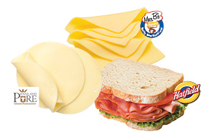 Mrs. B's White American Cheese, Pennland Pure Provolone Cheese or Hatfield Premium Cooked Ham