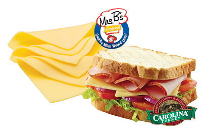 Mrs. B's White American Cheese or Carolina Turkey Original, Honey or Smoked Turkey Breast