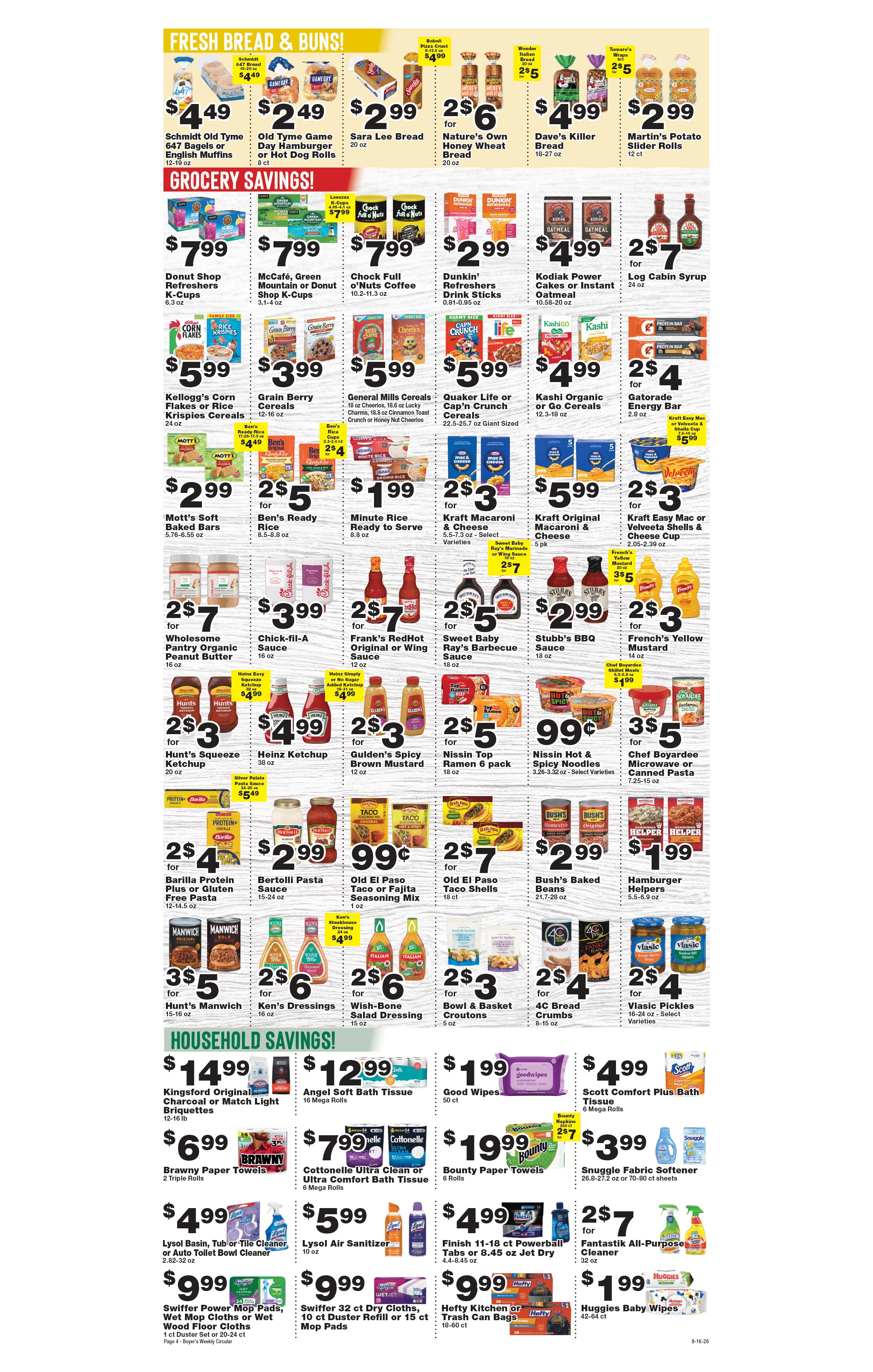 Weekly Ad page 4. Items on this page are listed as text below the circular.