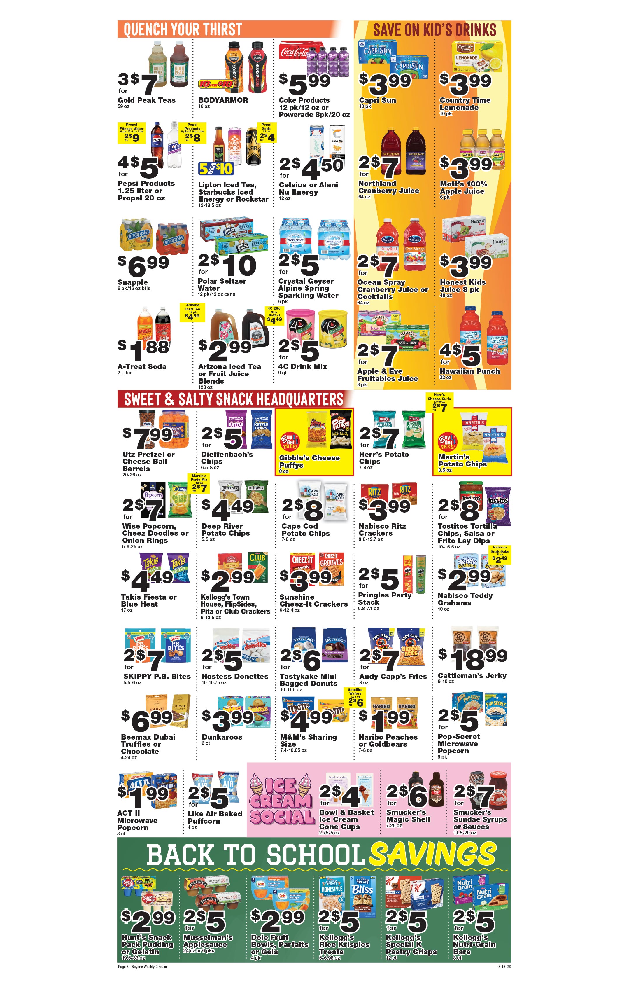 Weekly Ad page 5. Items on this page are listed as text below the circular.