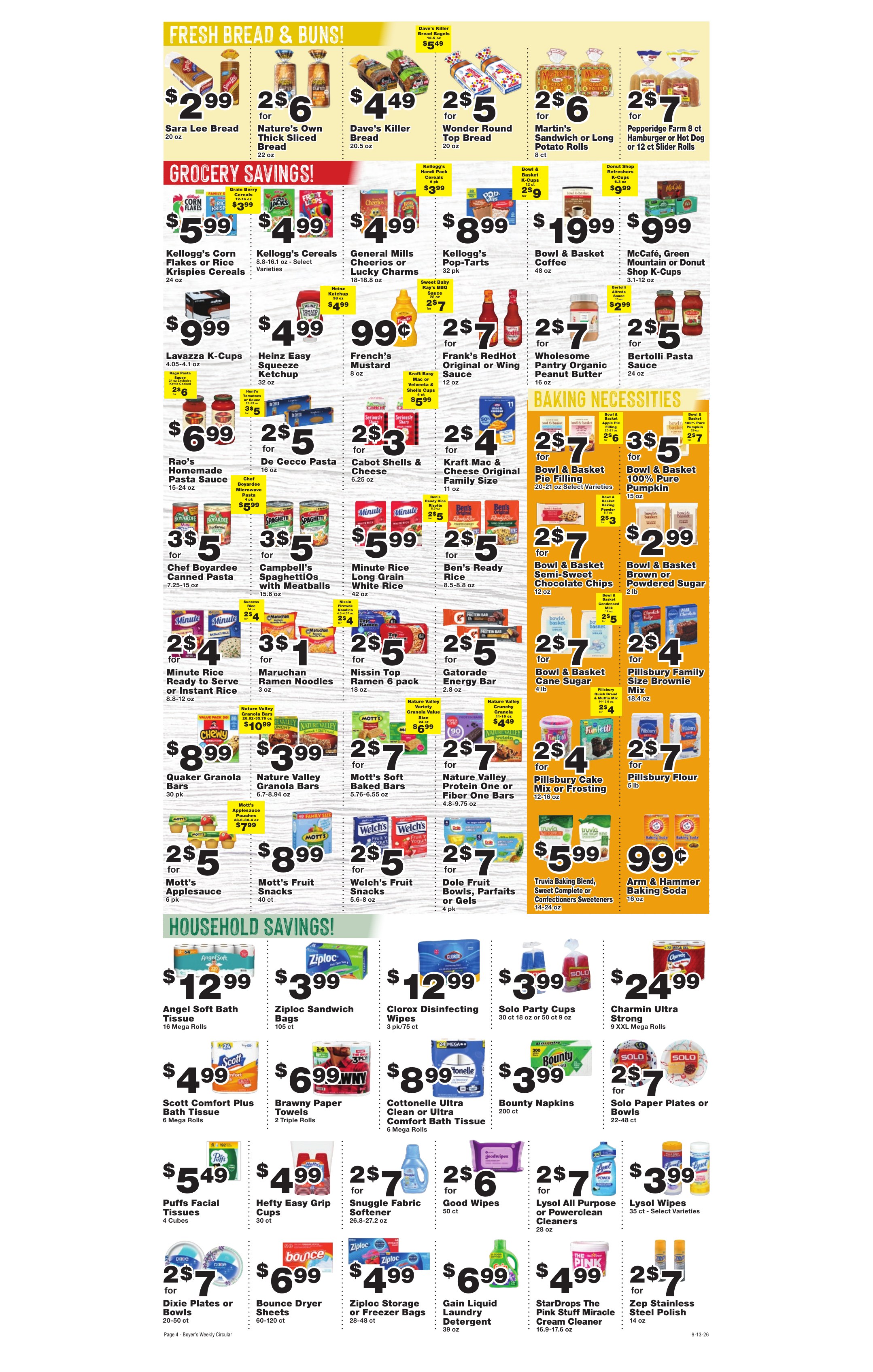 Weekly Ad page 4. Items on this page are listed as text below the circular.