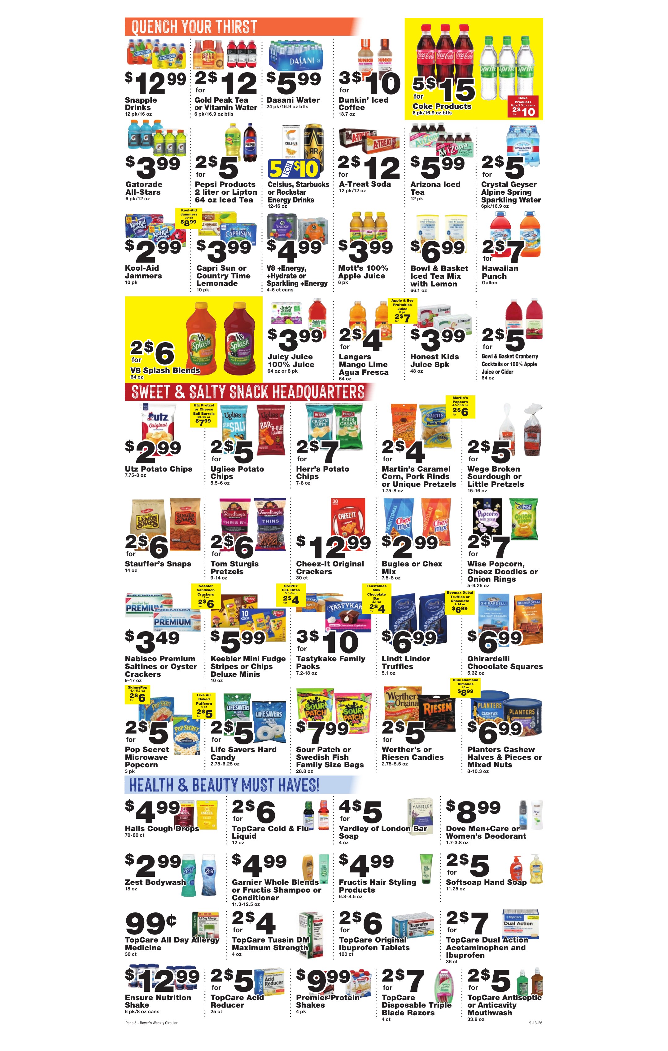 Weekly Ad page 5. Items on this page are listed as text below the circular.