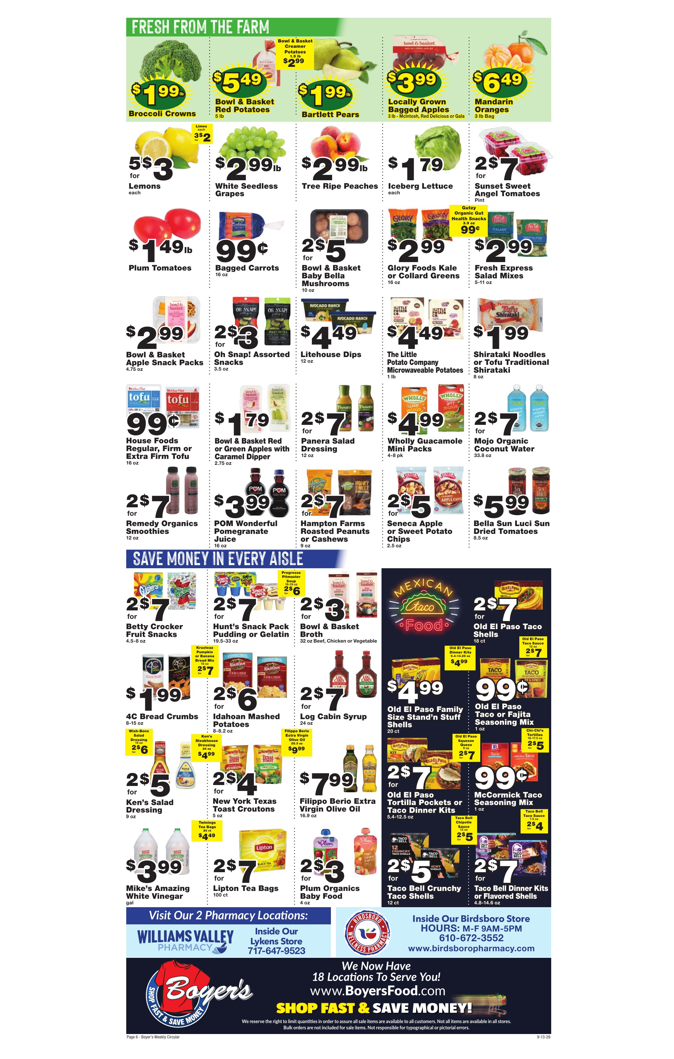 Weekly Ad page 6. Items on this page are listed as text below the circular.