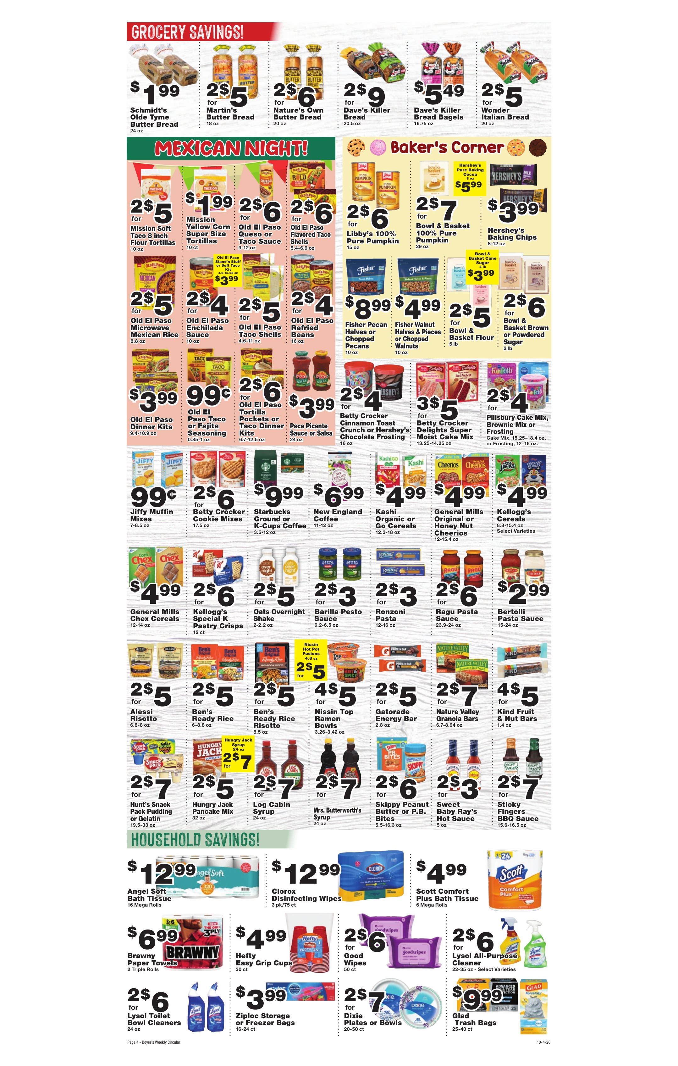 Weekly Ad page 4. Items on this page are listed as text below the circular.